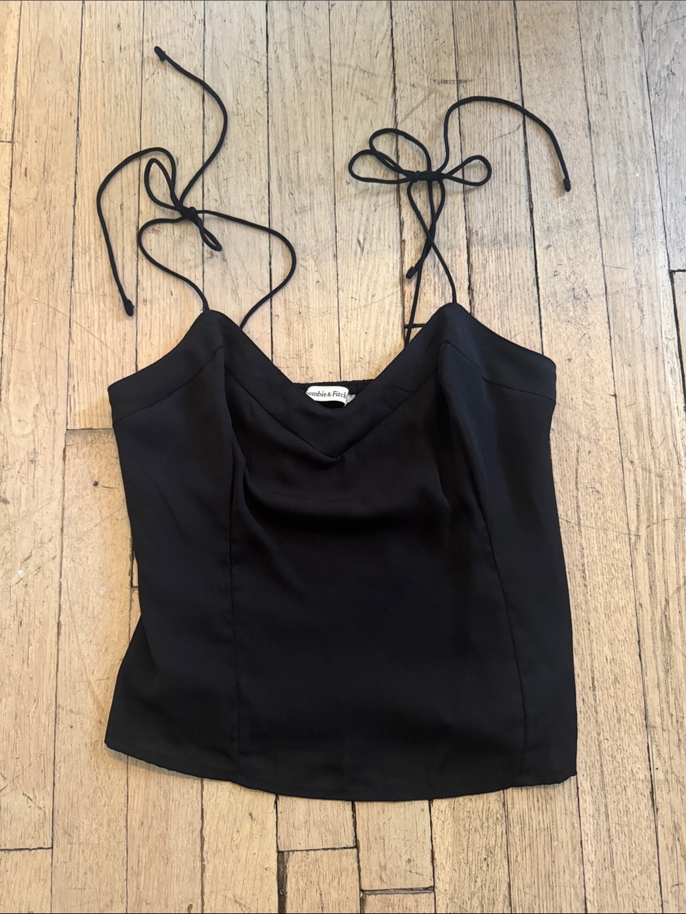 Abercrombie & Fitch Black Satin Cowl Camisole with Tie Straps